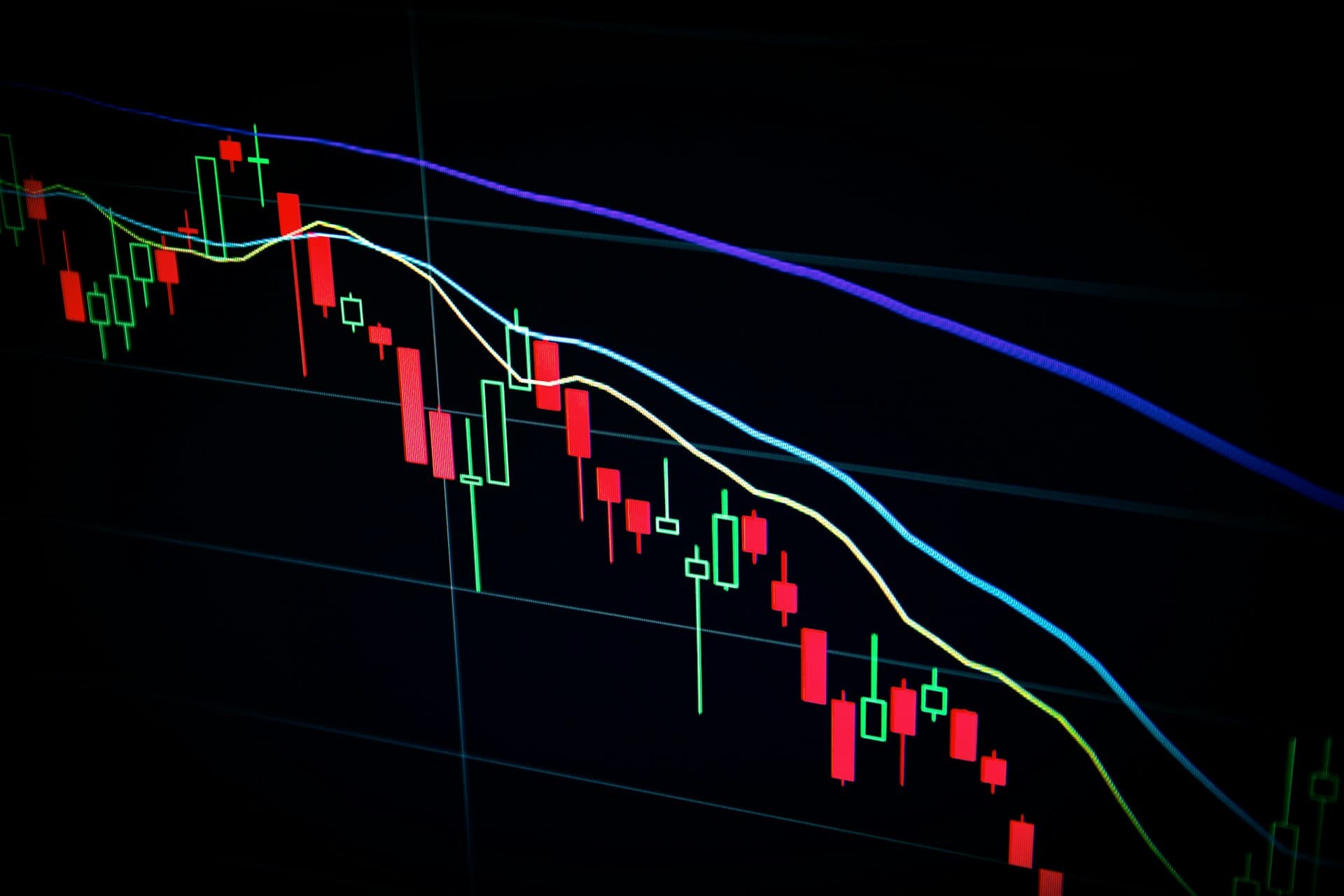 Candlestick chart on dark screen